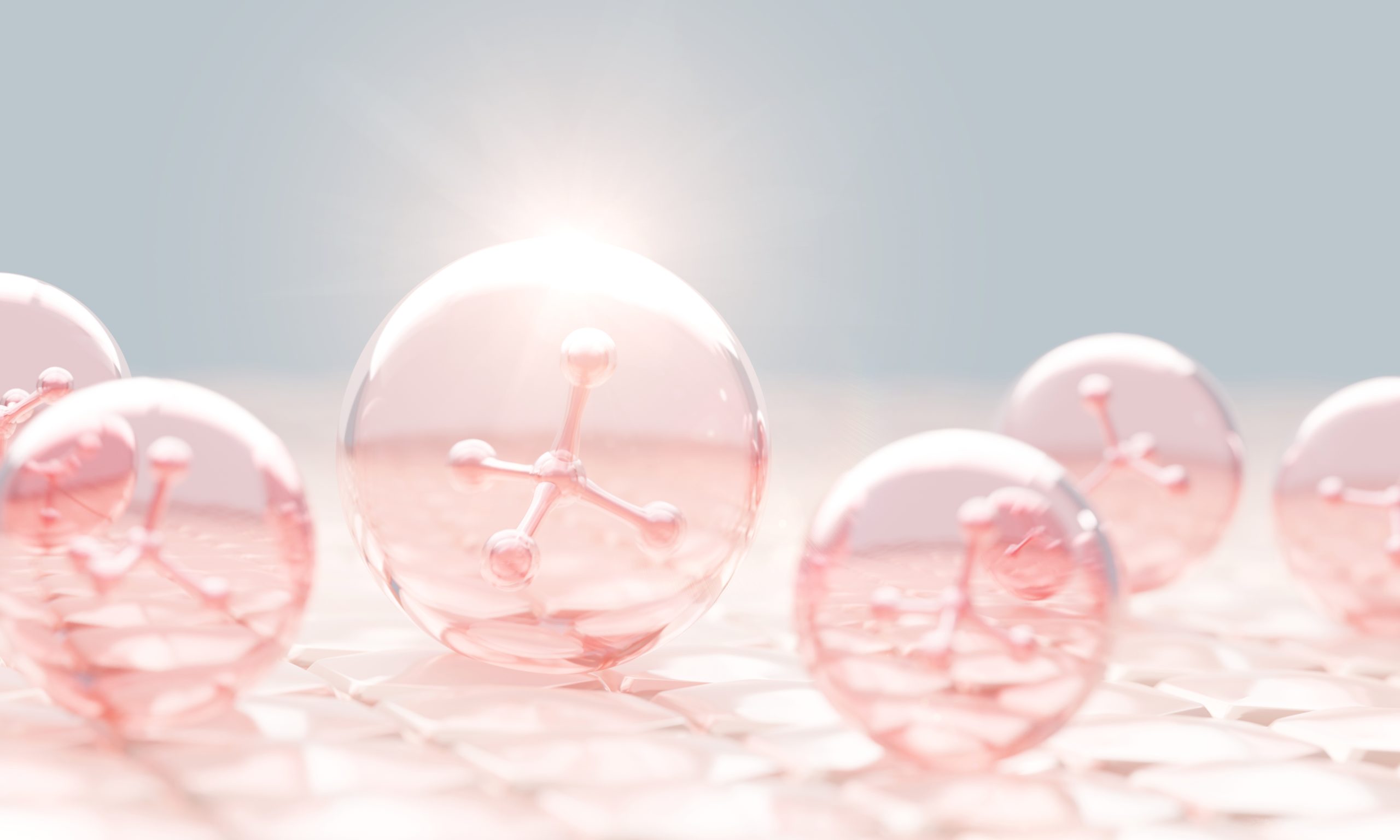 molecule,inside,bubble,on,pink,background,,concept,skin,care,cosmetics